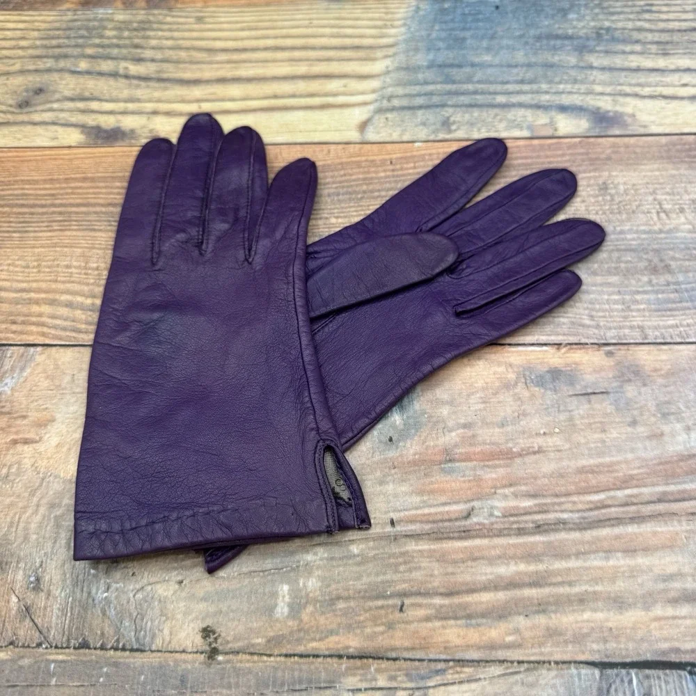 Aris Lambskin Leather Purple Driving Gloves Women Size 7 Lined Vintage MCM